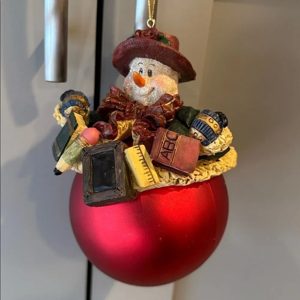 Snowman Ornament - Red and Brown